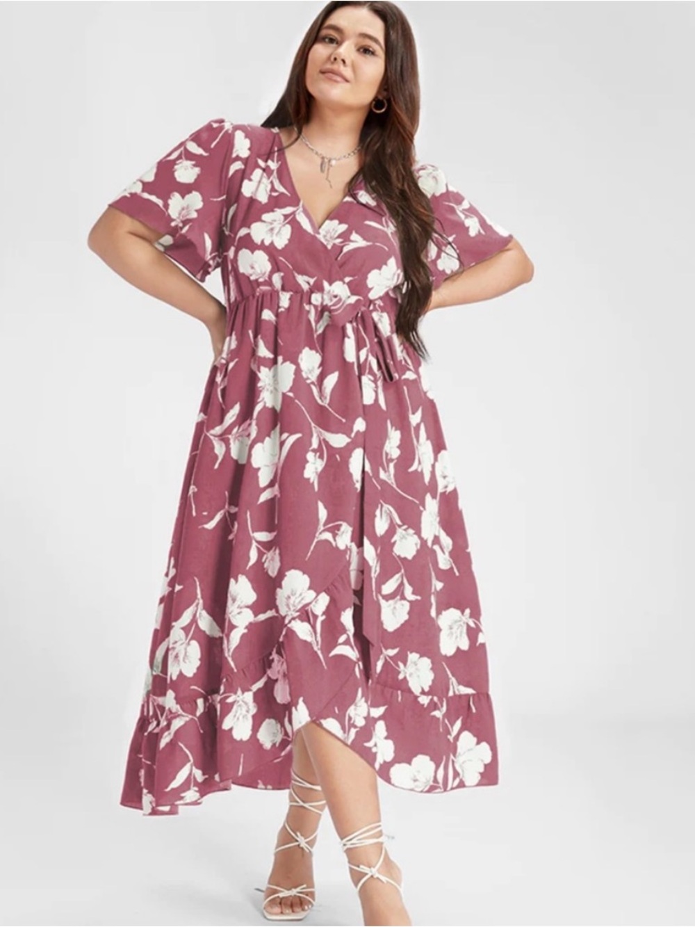 Bloom Chic Floral Ruffle Knot Side Wrap Dress